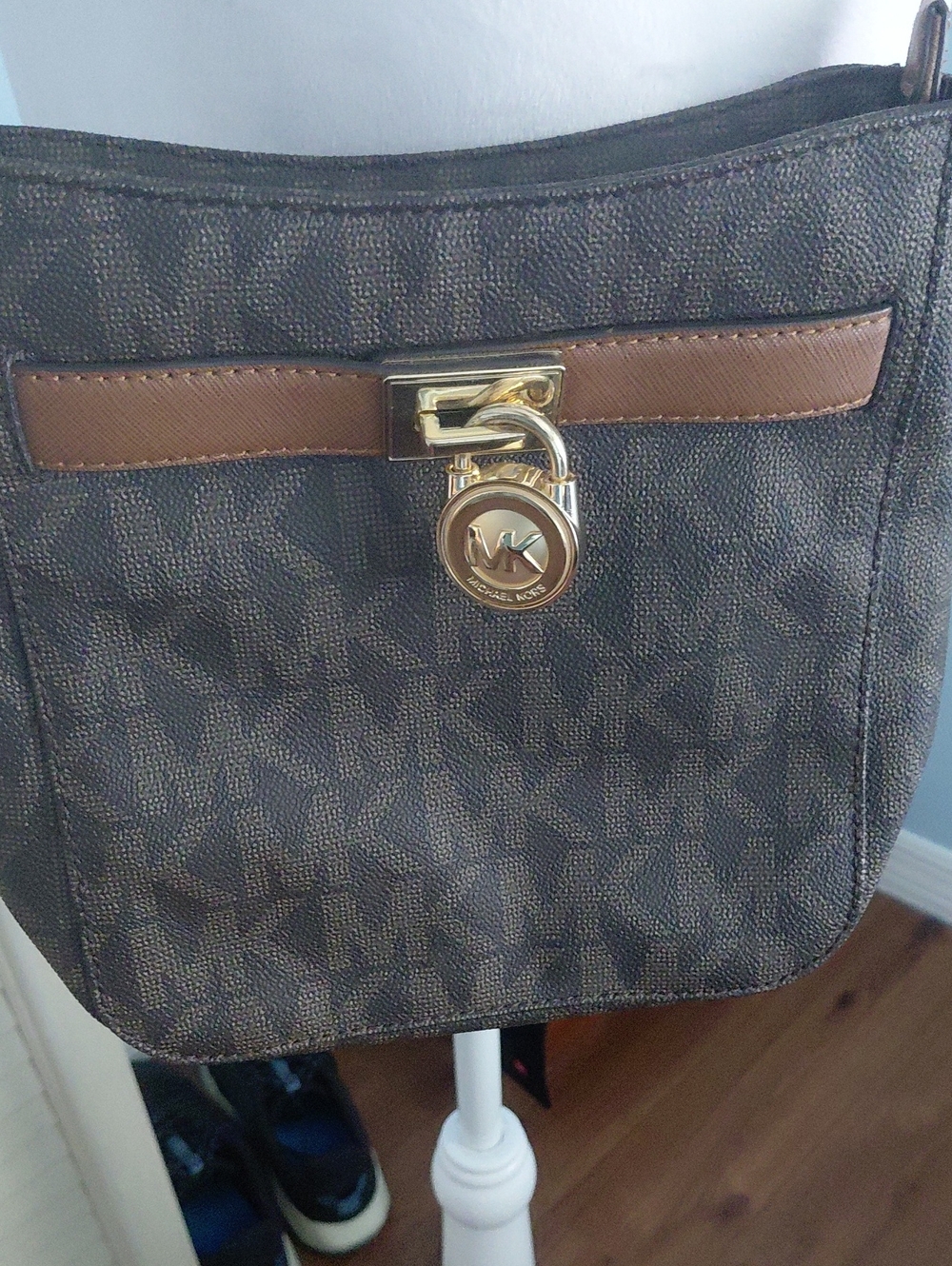 Michael Kors Brown and Gold MK Logo Shoulder Bag